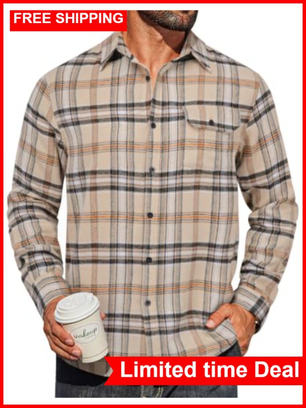COOFANDY Mens Flannel Plaid Shirts Long Sleeve Casual Button Down Cotton Shirt